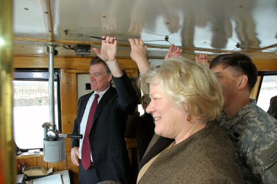 Lt. Governor Carol Molnau, St. Paul Mayor Chris Coleman and Col. Col. Michael Pfenning open the Mississippi and Minnesota Rivers to barge traffic by sounding the horn aboard the M/V Itasca -- March 28, 2007