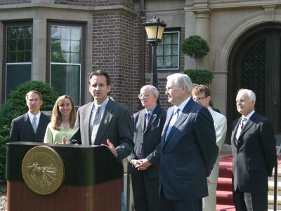 Governor Pawlenty and Canadian Ambassador Michael Wilson speak to reporters following their meeting ...