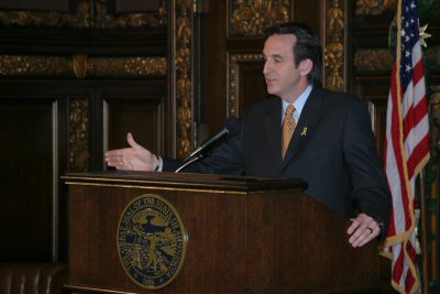 Governor Pawlenty holds a press conference to discuss the November Budget Forecast and asserts that ...