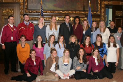 Governor Pawlenty congratulates the Lakeville South Girls Soccer Team who captured the 2007 State So...