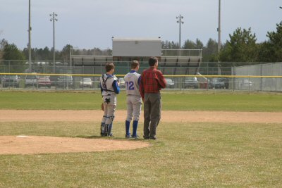Before throwing out the first pitch at the high school baseball game between Pequot Lakes and Pine R...