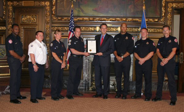 Governor Pawlenty meets with Minnesota Firefighters to proclaim the week of September 1-7, 2008 as M...