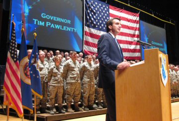 Governor Pawlenty speaks at the 148th Fighter Wing Departure Deployment Ceremony.  The 148th Fighter...