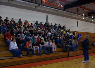 Lieutenant Governor Molnau speaks at Littlefork School during the 2010 Governor's Fishing Opener -- ...