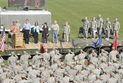 Governor Pawlenty and First Lady Mary Pawlenty participate in the Welcome Home Ceremony of the Monte...